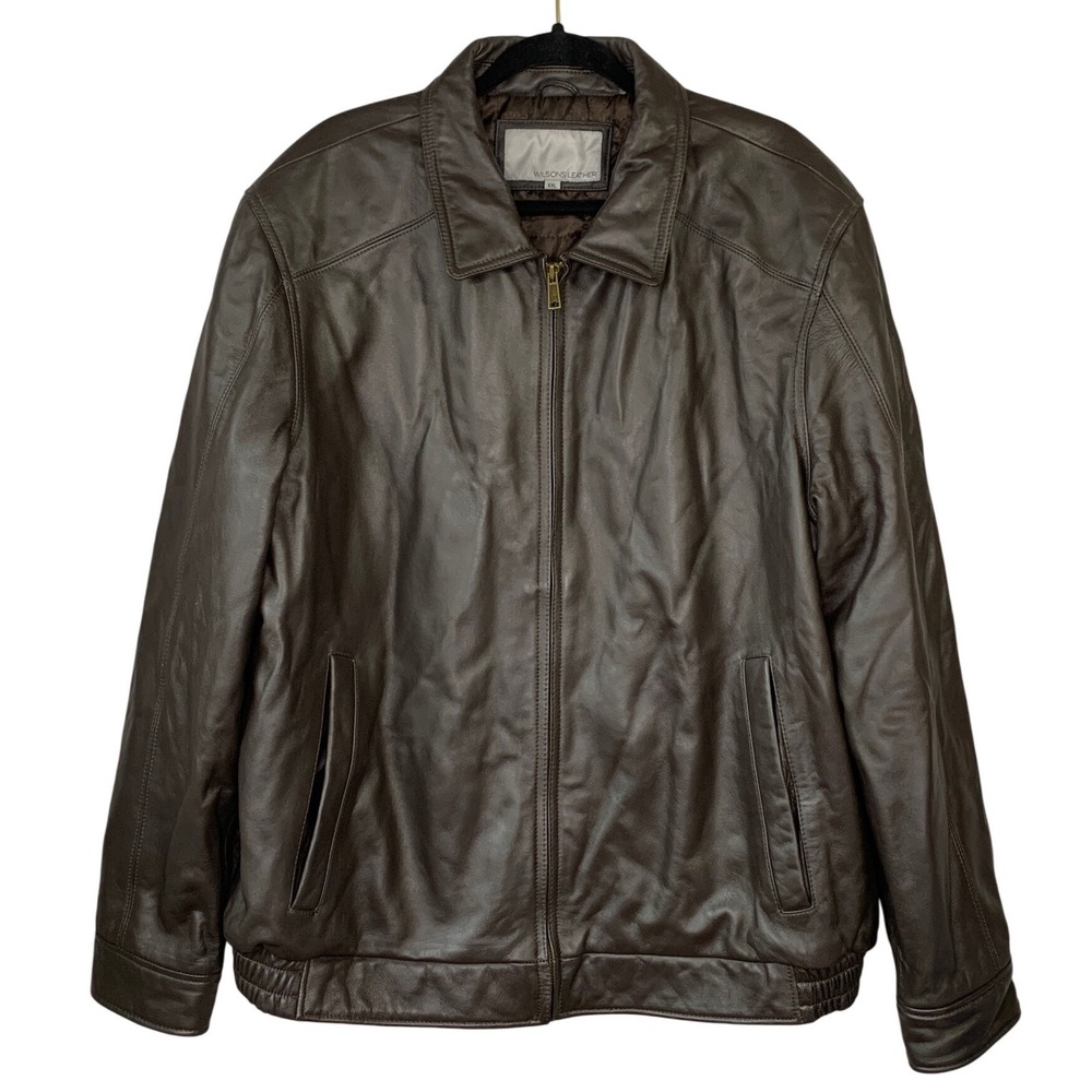 Wilsons Leather Mens Dark Brown Genuine‎ Leather Bomber Jacket XXL